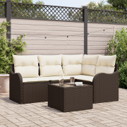 vidaXL 4 Delars Trädgårdsofa Set Med Kuddar Grå Poly Rattan