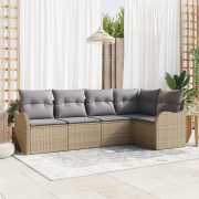 vidaXL 5-delars trädgårdsoffa med kuddar beige poly rotting