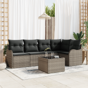 vidaXL 5-delad trädgårdssoffa med kuddar svart poly rattan