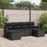 vidaXL 6-delars trädgårdsoff-set med kuddar svart poly rattan