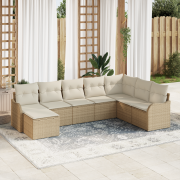 vidaXL 8-delat trädgårdsoffaset med kuddar i beige, poly rotting
