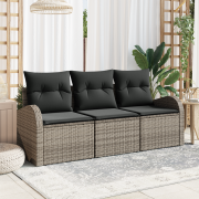 vidaXL 3-delat Trädgårdsoffaset med Kuddar Grå Poly Rattan