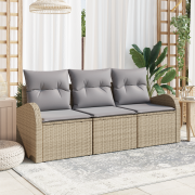vidaXL 3-delat Trädgårdsoffset med Kuddar Beige Poly Rattan