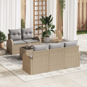 vidaXL 6 Delars Trädgårdsoffasett med Kuddar Beige Poly Rattan