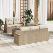 vidaXL 6-delat Trädgårdsoffset med Kuddar Beige Poly Rattan