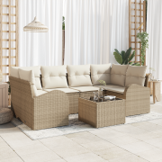 vidaXL 7-delat Trädgårdsoffset med kuddar Beige Polyrotting