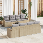 vidaXL 9-delars trädgårdsofaset med kuddar beige poly rattan