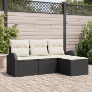 vidaXL 4-delat Trädgårdsoffaset med kuddar Svart Poly Rattan