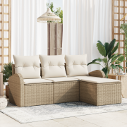 vidaXL 4-delad trädgårdsoffaset med kuddar beige poly rotting