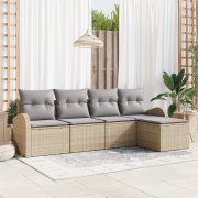 vidaXL 5 Delars Trädgårdsoffeset med Kuddar Beige Poly Rottning