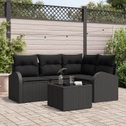 vidaXL 5 Delar Trädgårdssoffset Med Kuddar Beige Poly Rattan