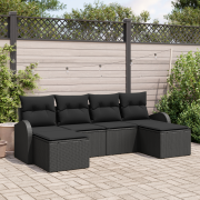 vidaXL 6-delars trädgårdsoff set med kuddar svart poly rattan