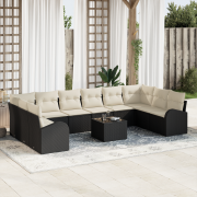 vidaXL 10-delars trädgårdsoffset med kuddar, brun poly rattan.