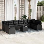 vidaXL 11-delars trädgårdsoff-set med kuddar i beige poly-rattan