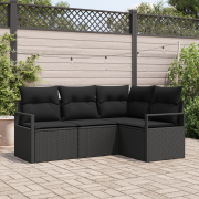 vidaXL 4-delars trädgårdsoffset med kuddar svart poly-rattan