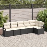 vidaXL 6-delars trädgårdsoffaset med dynor svart poly rattan