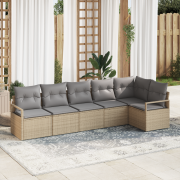 vidaXL 6-delat Trädgårdsoffset med Kuddar Beige Poly Rattan