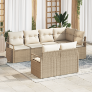 vidaXL 7-delars trädgårdsoff-set med kuddar Beige Polyrotting