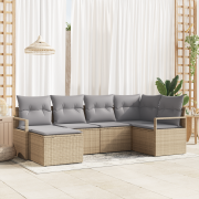 vidaXL 6-delat trädgårdsoffaset med kuddar beige poly rotting