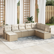 vidaXL 8-delat trädgårdsoffset med kuddar Beige Poly Rattan