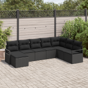 vidaXL 8-delars trädgårdsoffa set med kuddar svart poly rattan