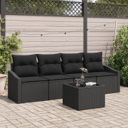 vidaXL 5-delat trädgårdsoffor set med kuddar svart poly rattan