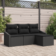 vidaXL 4-delad Trädgårdsoffasett med Kuddar Svart Poly Rattan
