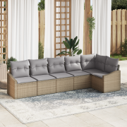 vidaXL 6-delat Trädgårdsoffset med Kuddar Beige Poly Rattan