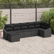 vidaXL 7-delad trädgårdsoffaset med kuddar svart poly rattan