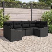 vidaXL 6-delat Trädgårdsofa Set med Kuddar Svart Poly Rattan