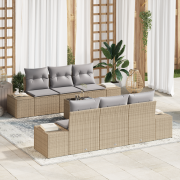 vidaXL 7-delad trädgårdssoffa med kuddar beige poly rattan