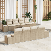vidaXL 9-delars trädgårdsoffasett med kuddar beige poly rattan