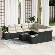 vidaXL 9-delat Trädgårdsoffaset med Kuddar Svart Poly Rattan