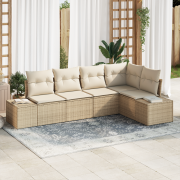vidaXL 5-delad Trädgårdsoffa Set med Kuddar Beige Poly Rotting