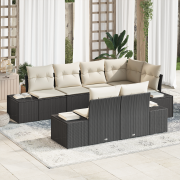 vidaXL 7-delat Trädgårdsoffaset med kuddar Svart Poly Rattan