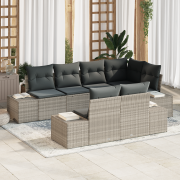 vidaXL 7-delars Trädgårdsofas med kuddar Ljusgrå Poly Rattan