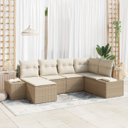 vidaXL 6-delat trädgårdsoffasett med kuddar - Beige poly rotting