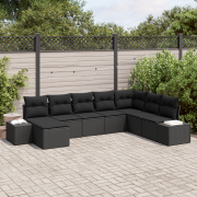vidaXL 8 Delars Utesoffa med Kuddar, Svart Poly Rattan.