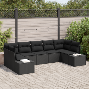 vidaXL 7-delars Trädgårdsoffa Set med Kuddar Svart Poly Rattan