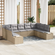 vidaXL 9-delat Utemöbelset med Kuddar i Beige Poly Rattan