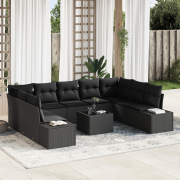 vidaXL 10-delars Trädgårdsoffaset med Kuddar Beige Poly Rattan