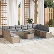 vidaXL 11-delat Trädgårdsoff Set med Kuddar Svart Poly Rattan