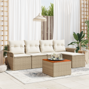 vidaXL 6-delars trädgårdssoffset med kuddar beige poly-rotting akacia
