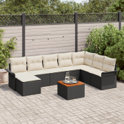 vidaXL 9-delars Trädgårdsoff Set med Kuddar Svart Poly Rattan Akacia