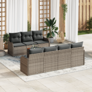 vidaXL 8-delat Trädgårdssovset med kuddar Grå Poly Rattan Acacia