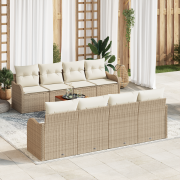 vidaXL 9-delat trädgårdsoffset med kuddar beige poly rattan akacia