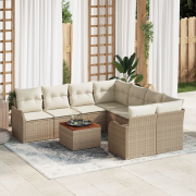 vidaXL 9-delars Trädgårdsoff-set med kuddar Beige Poly Rattan Akacia