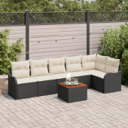 vidaXL 7 Delars Trädgårdsoff set med Kuddar Svart Poly Rattan Akacia