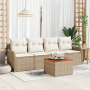 vidaXL 5-delat Trädgårdssoffset med Kuddar Beige Polyrotting Akacia