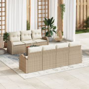 vidaXL 8-delat Trädgårdsoffset med kuddar Beige Poly Rattan Akacia